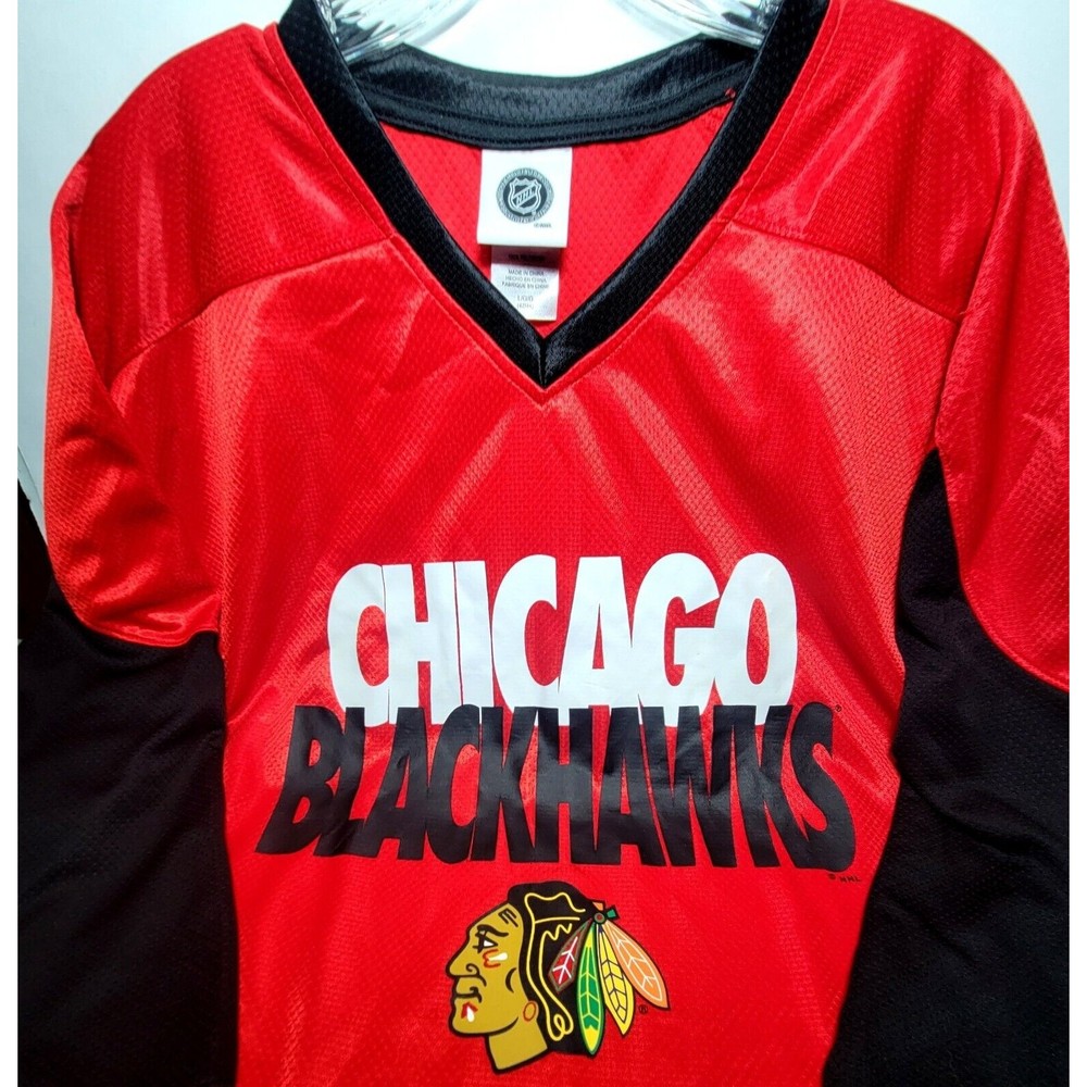 NHL CHICAGO BLACKHAWKS Hockey Jersey V-Neck Mesh Men L 42-44 Blk/Red *Read*